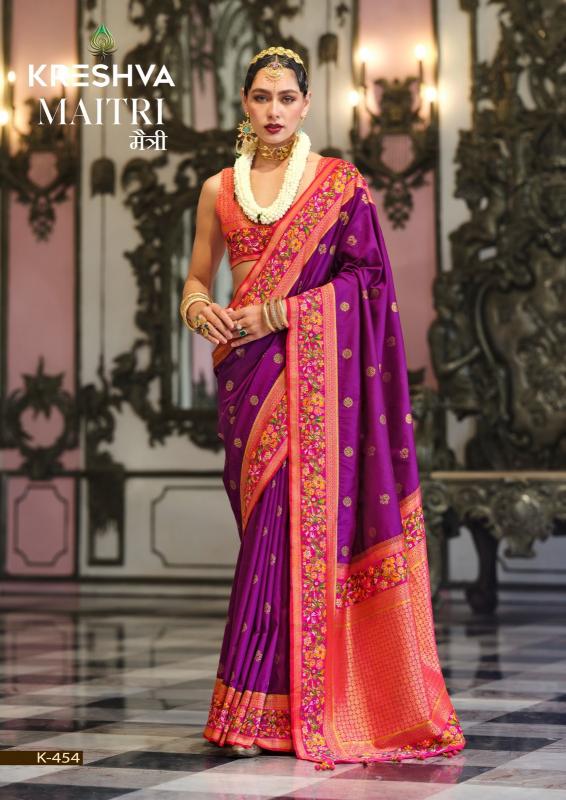 kreshwa maitri banarasi poly viscose silk hit design saree with blouse 