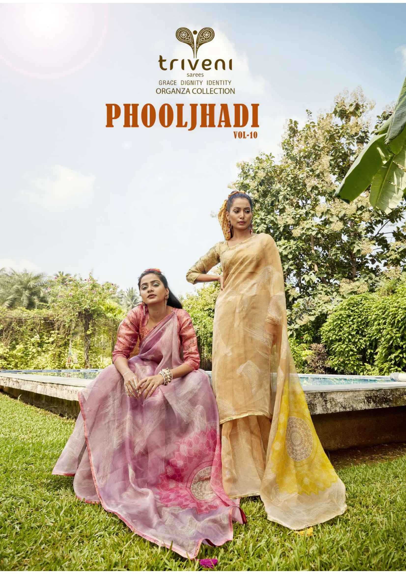 triveni phooljhadi vol 10 abstract printed organza saree for women