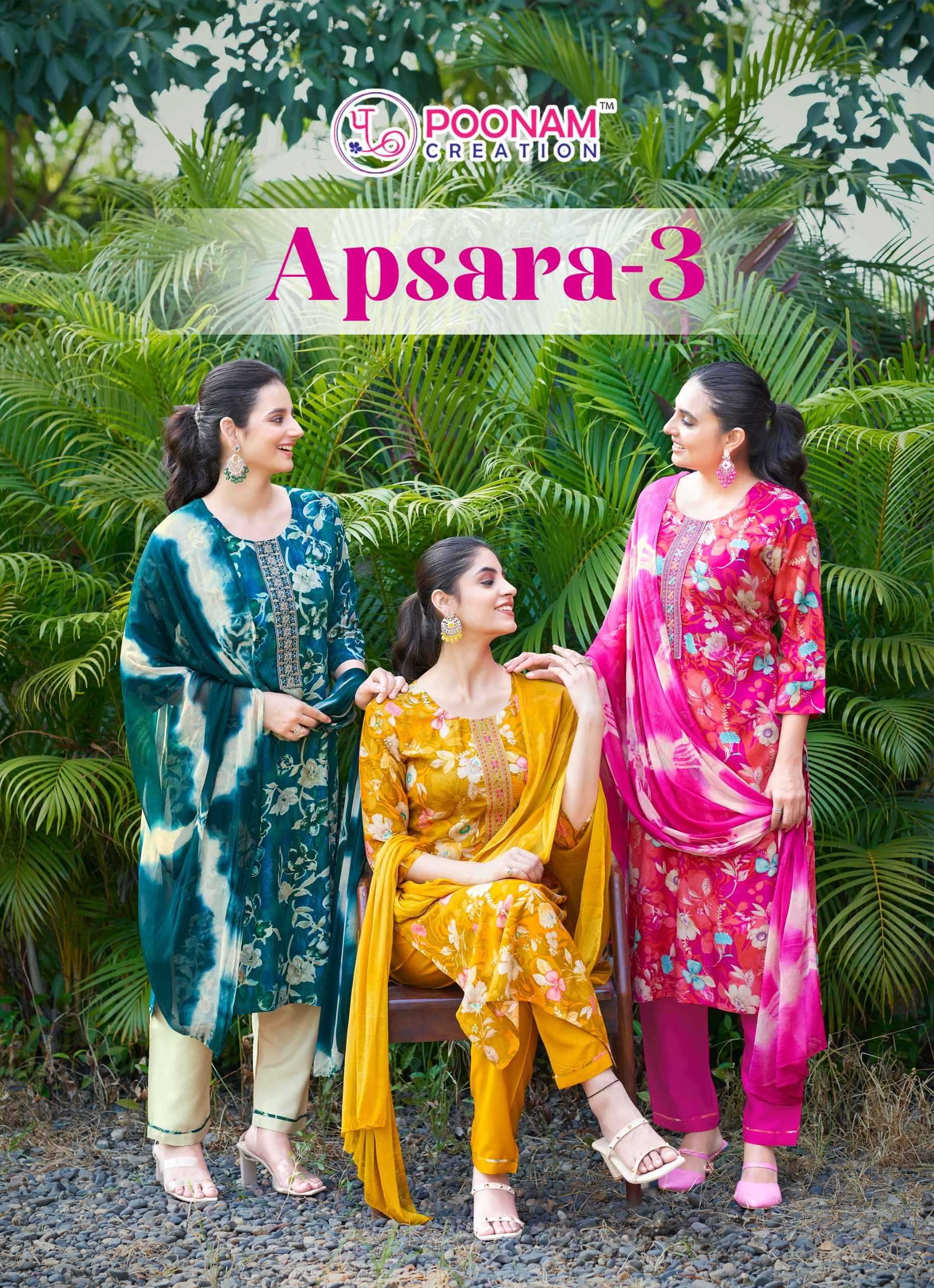 apsara vol 3 by poonam creation rayon fullstitch 3pcs dress