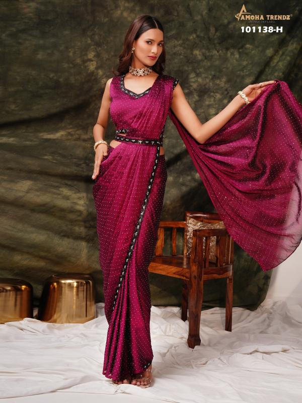 pr 101138 one minute  satin silk stone work trendy saree