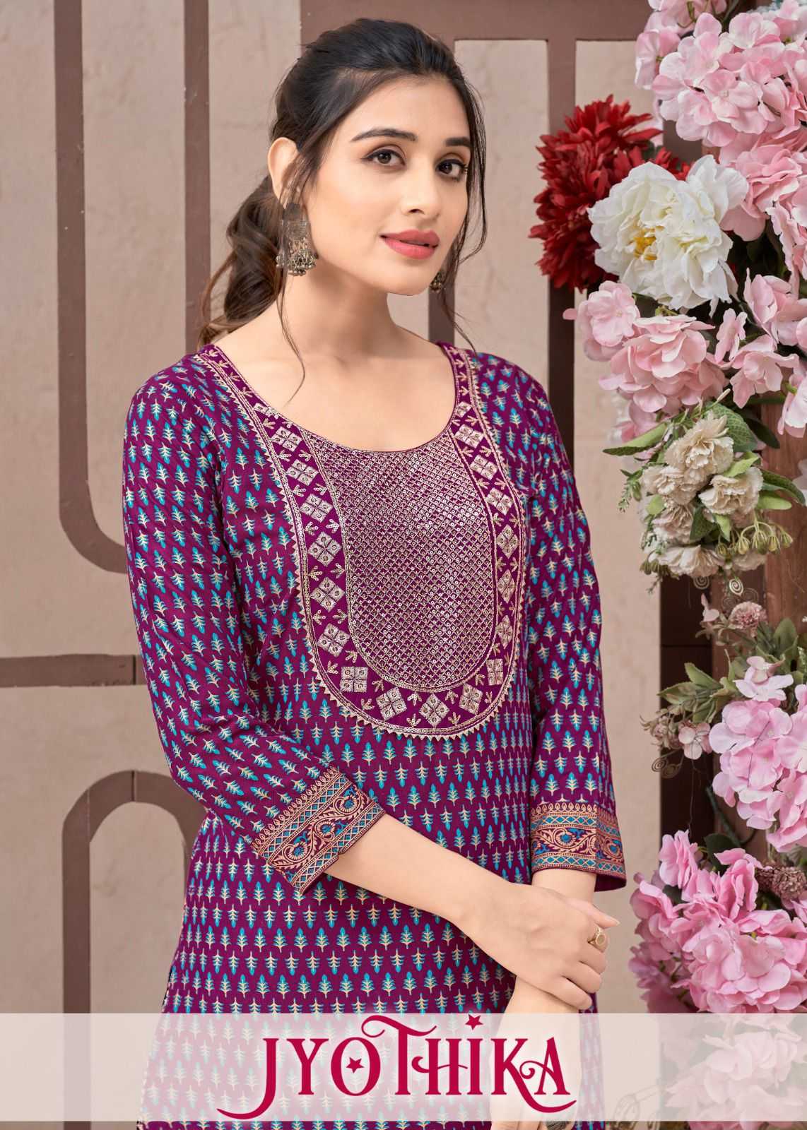 pr jyotika fullstitch combo set neck embroidery fancy print big size rayon kurti