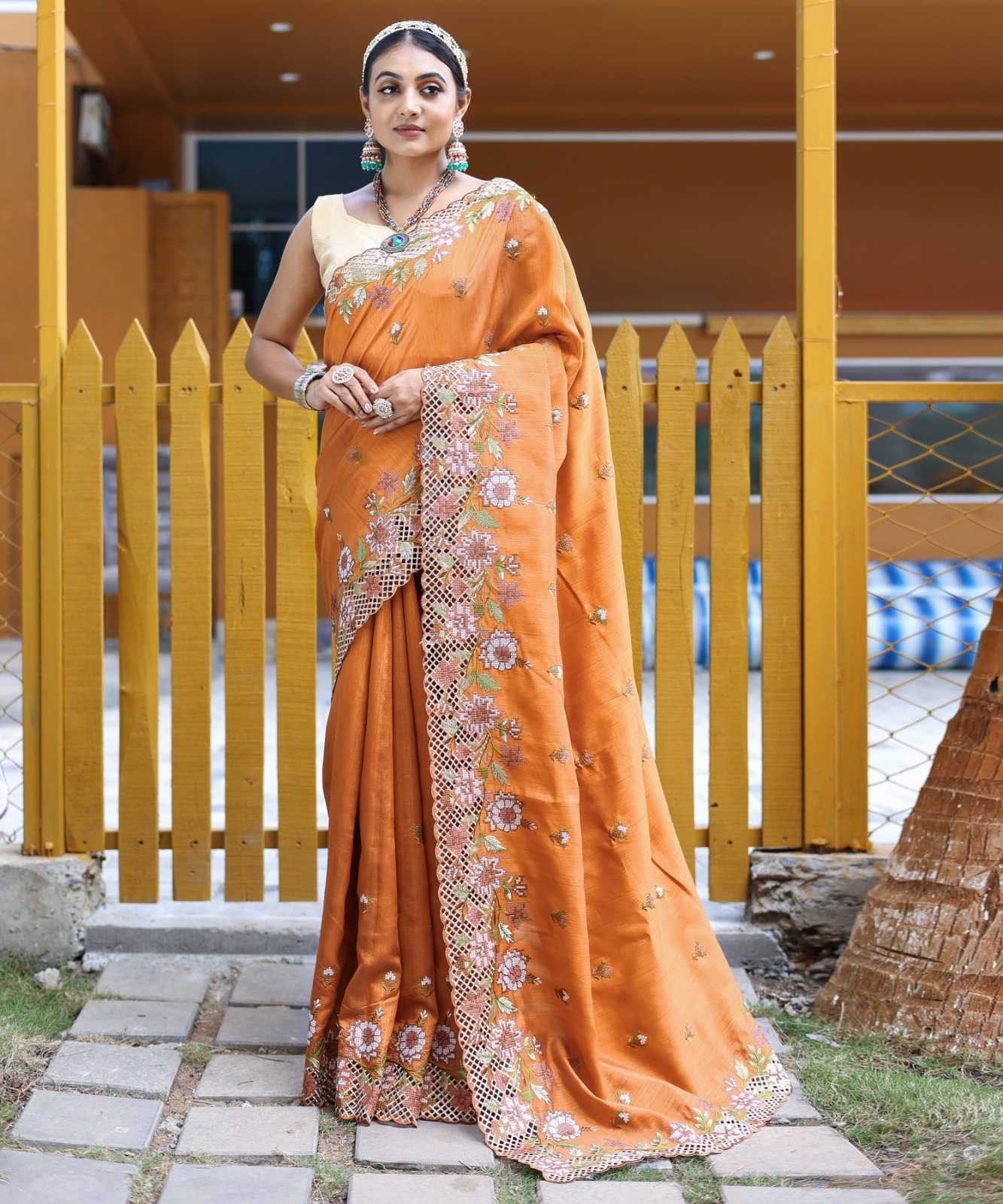 pr kc 3046 embroidery work party wear silk saree for women