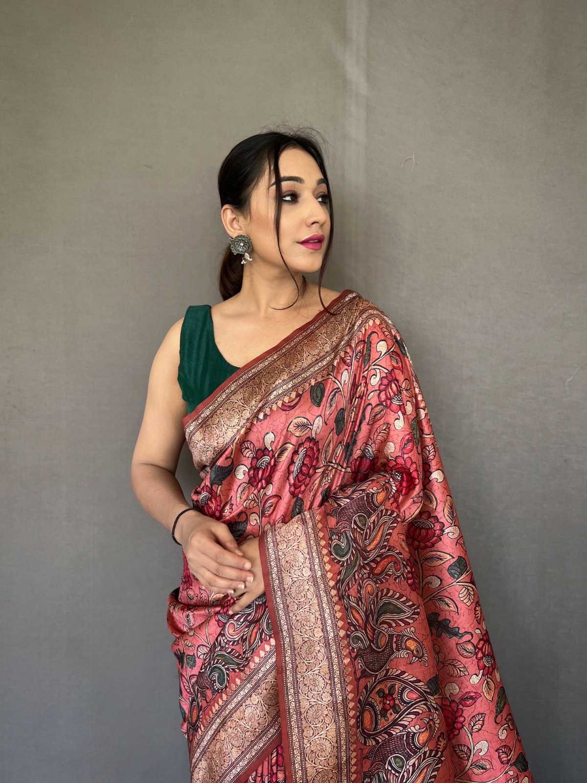 pr kc 3048 beautiful kalamkari print soft silk saree online