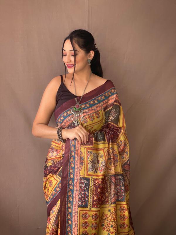 pr kc 3050 unique style kalamkari prints cotton saree