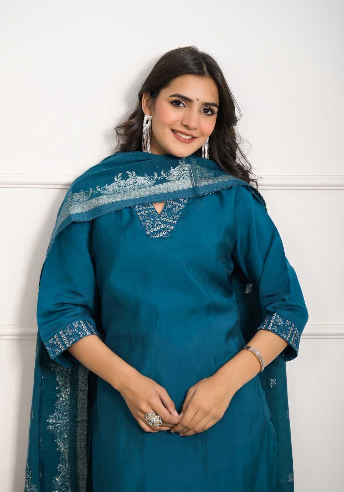 pr nisha unique style viscose chanderi fullstitch trendy ladies suits