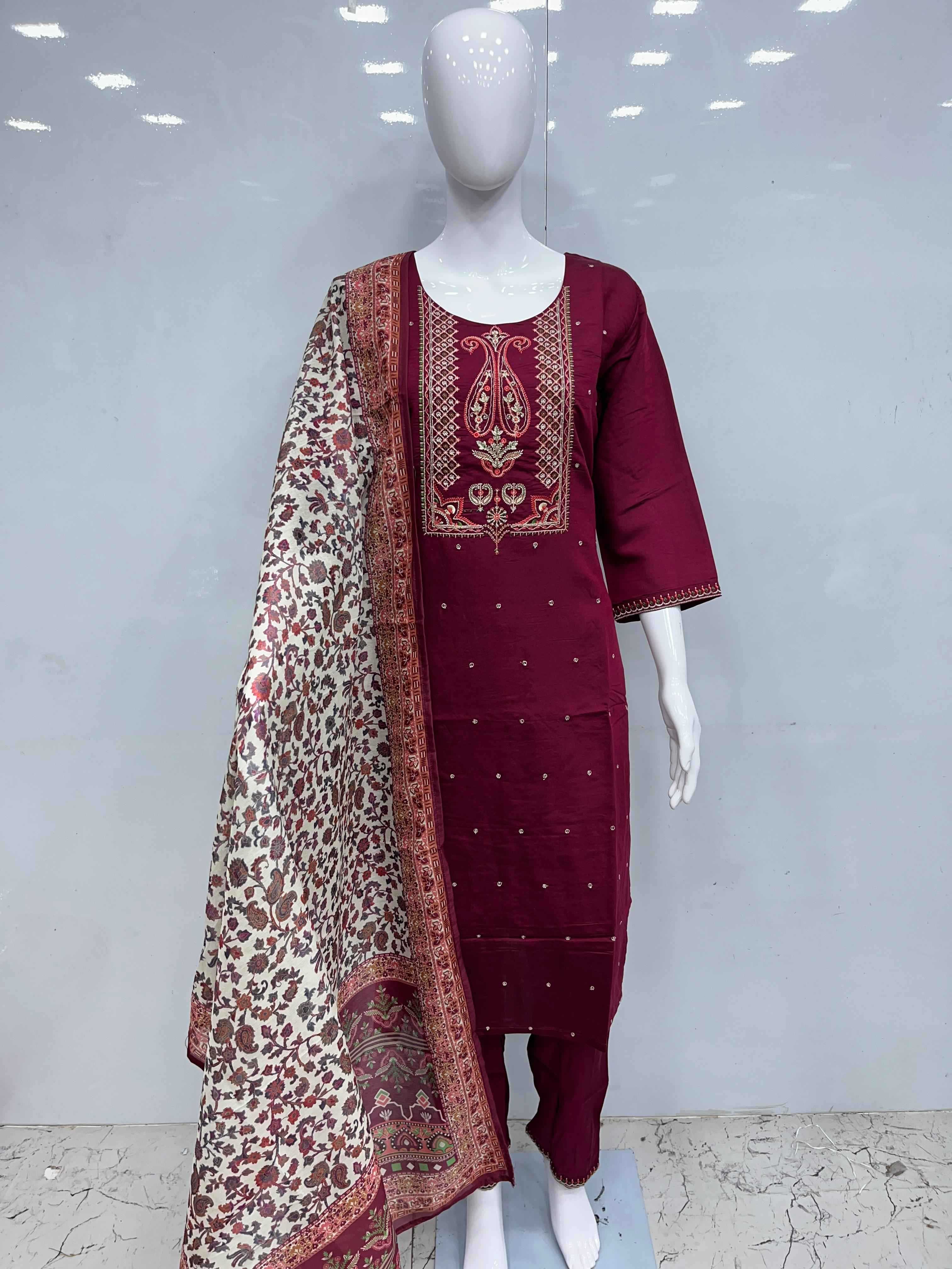 pr roman kashmiri fullstitch combo roman silk ladies 3pcs dress