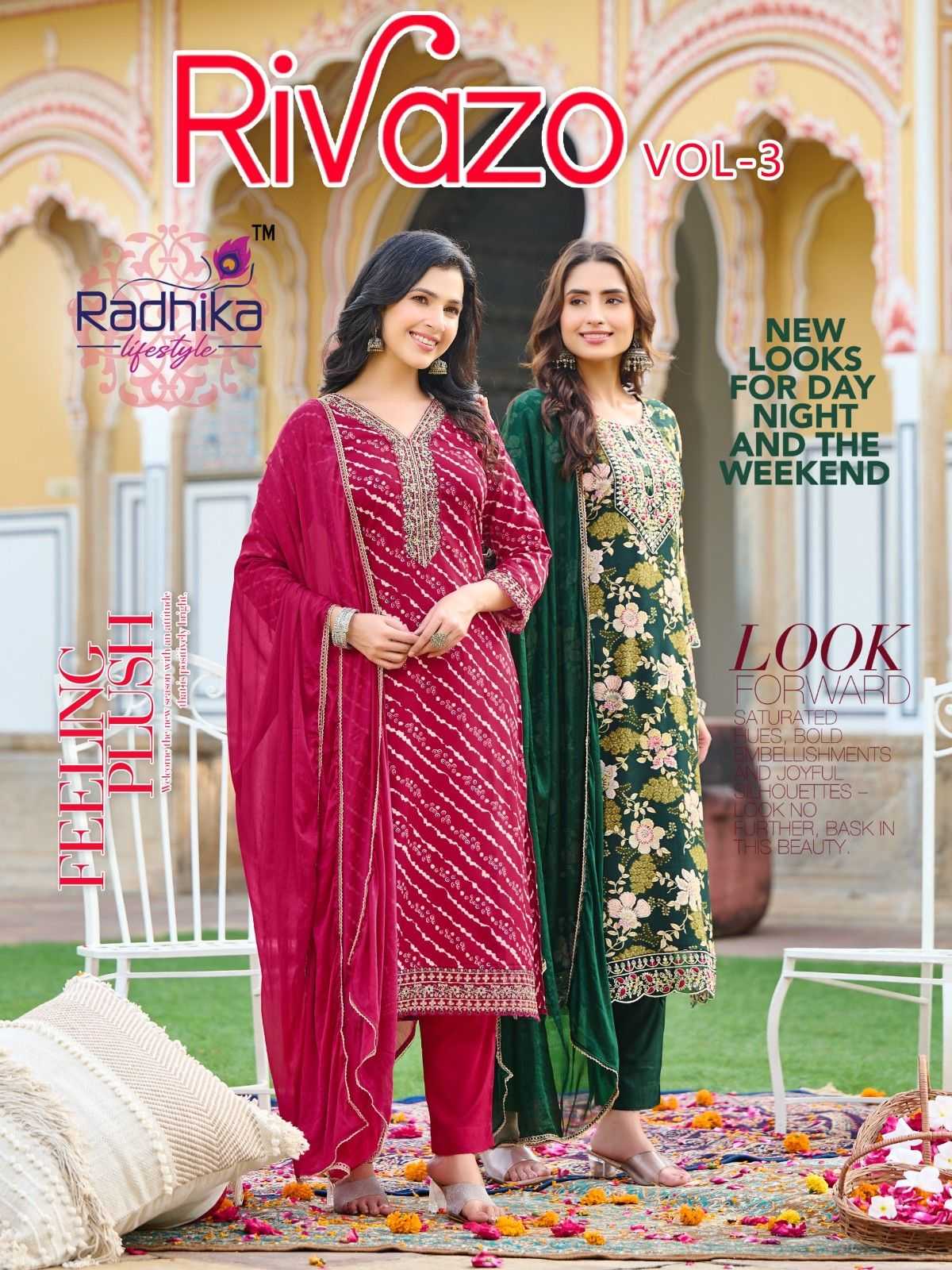 rivazo vol 3 by radhika life style rayon readymade stylish plus size 3pcs dress