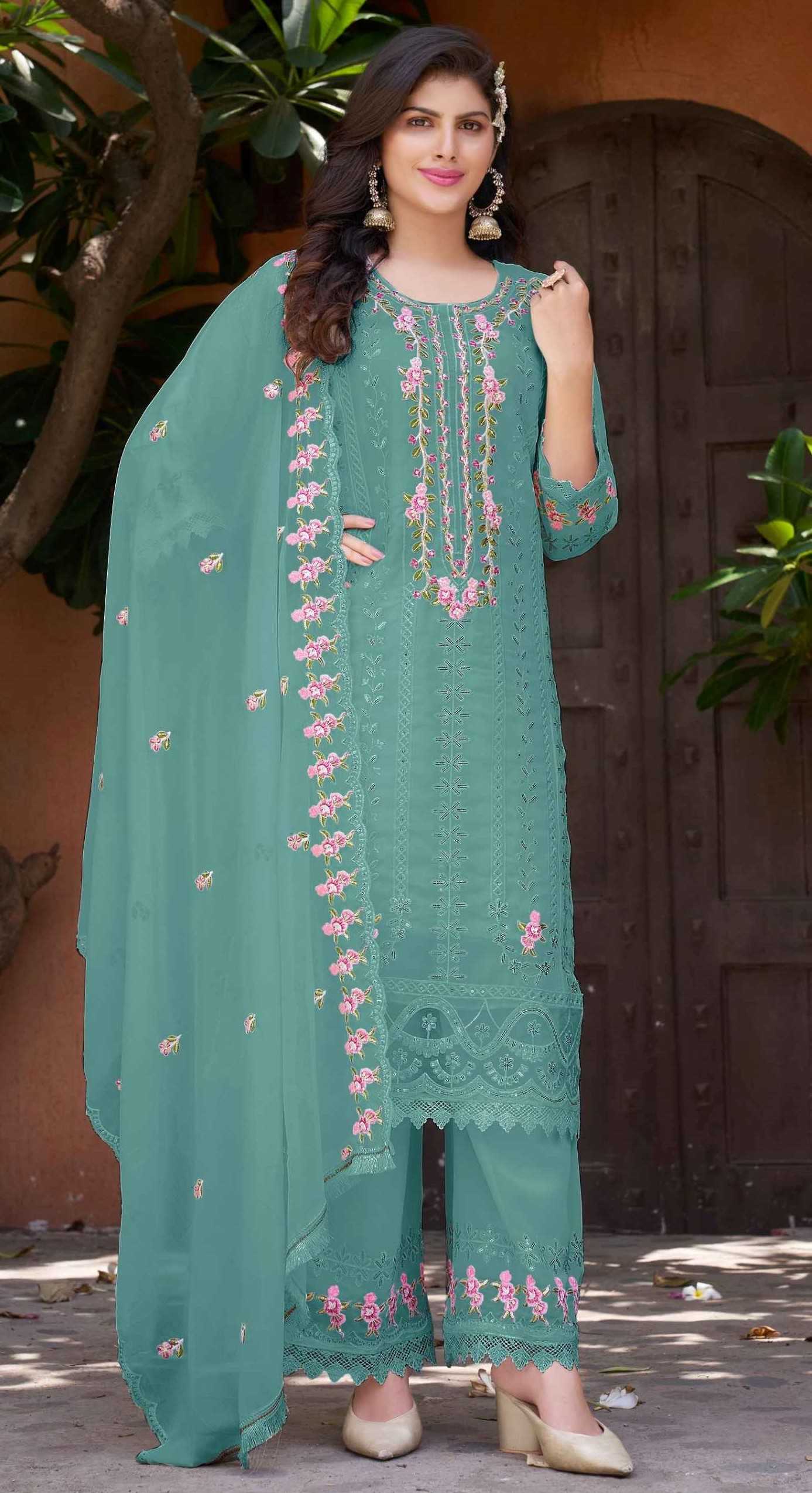 ramsha 1179 embroidery work georgette readymade suits with plazzo