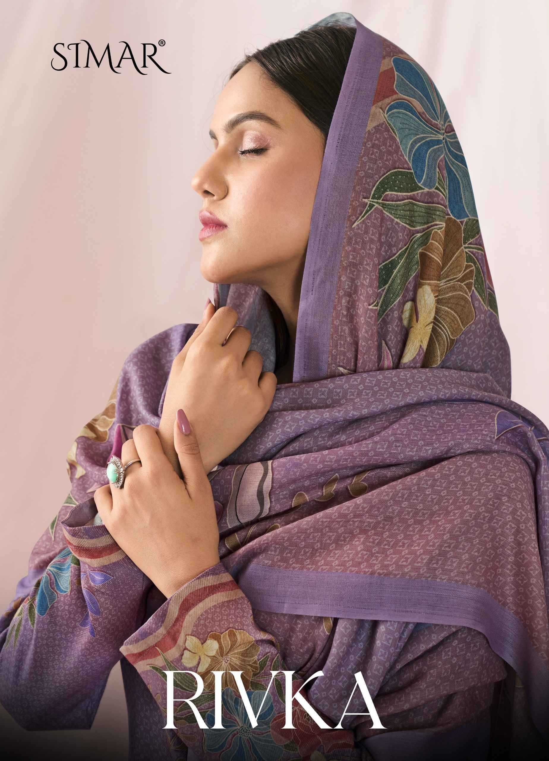 glossy rivka winter wear unique print pashmina ladies suits