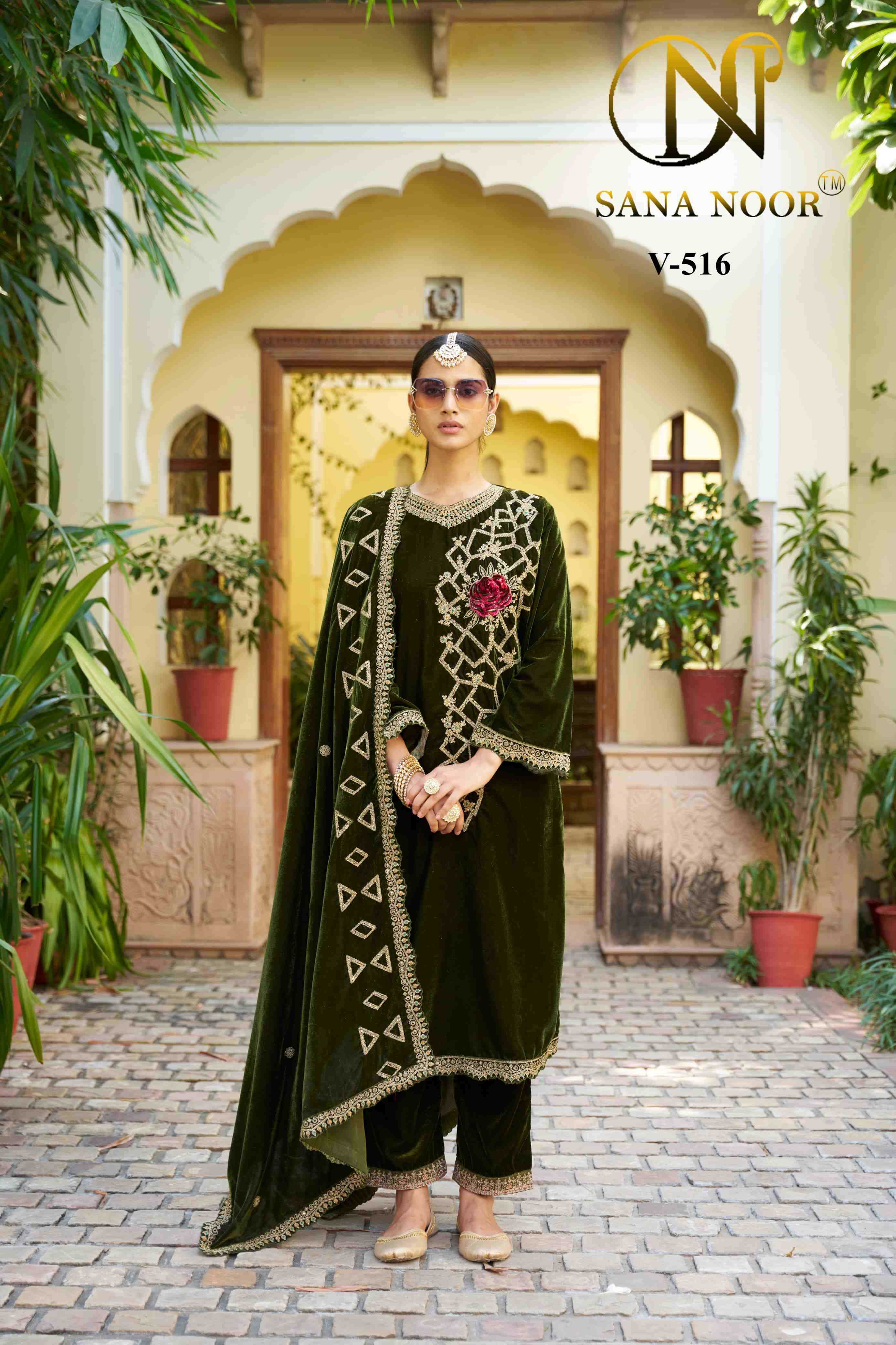 v 516 by sana noor velvet design winter collection fullstitch salwar suits