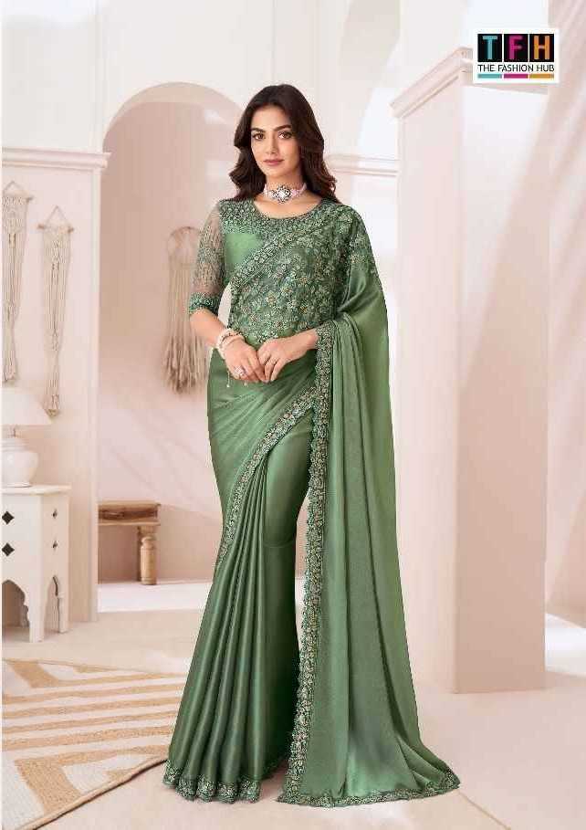 tfh sandal wood 1307 satin chiffon party wear saree