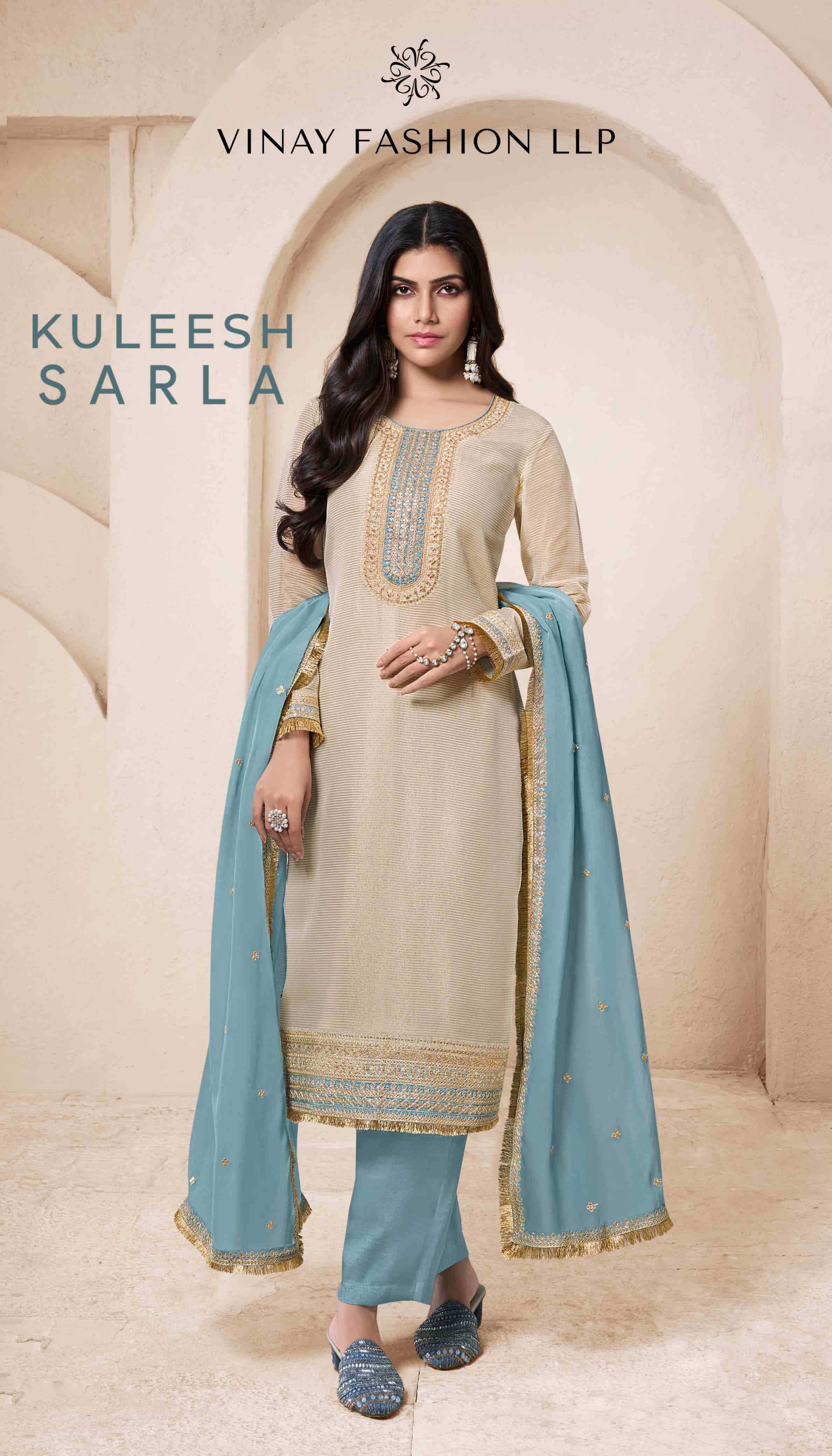 vinay kuleesh sarla organza zari embroidery party wear 3pcs dress