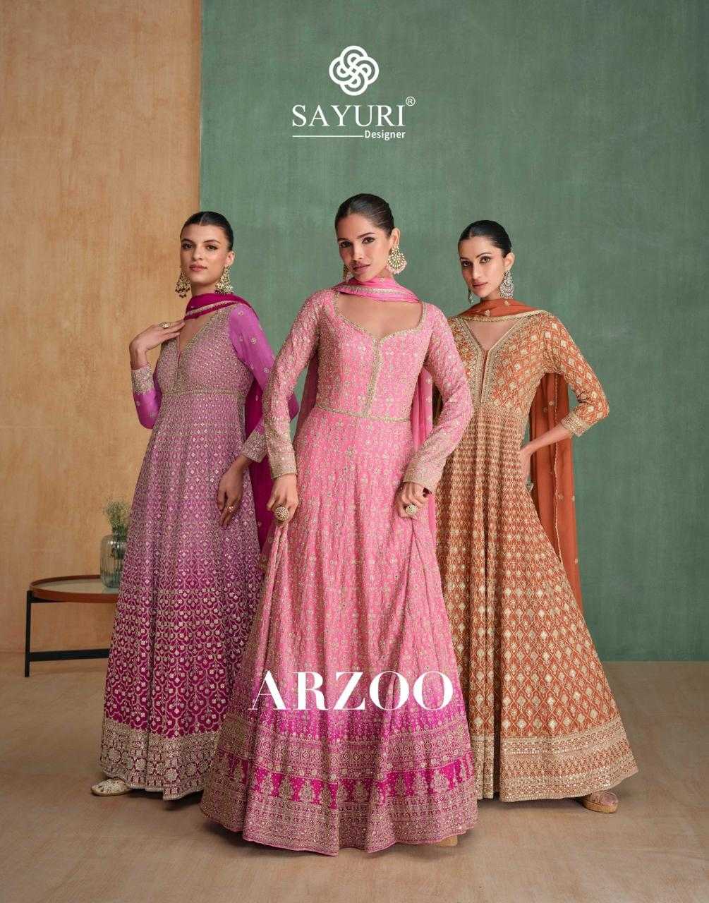 arzoo by sayuri designer georgette chinon silk embroidery fullstitch gown set