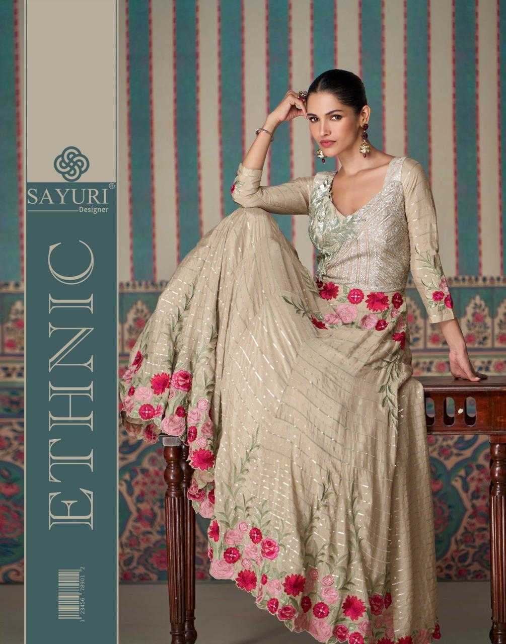 ethnic by sayuri designer chinon silk fashionable fully stitch indo western suit 