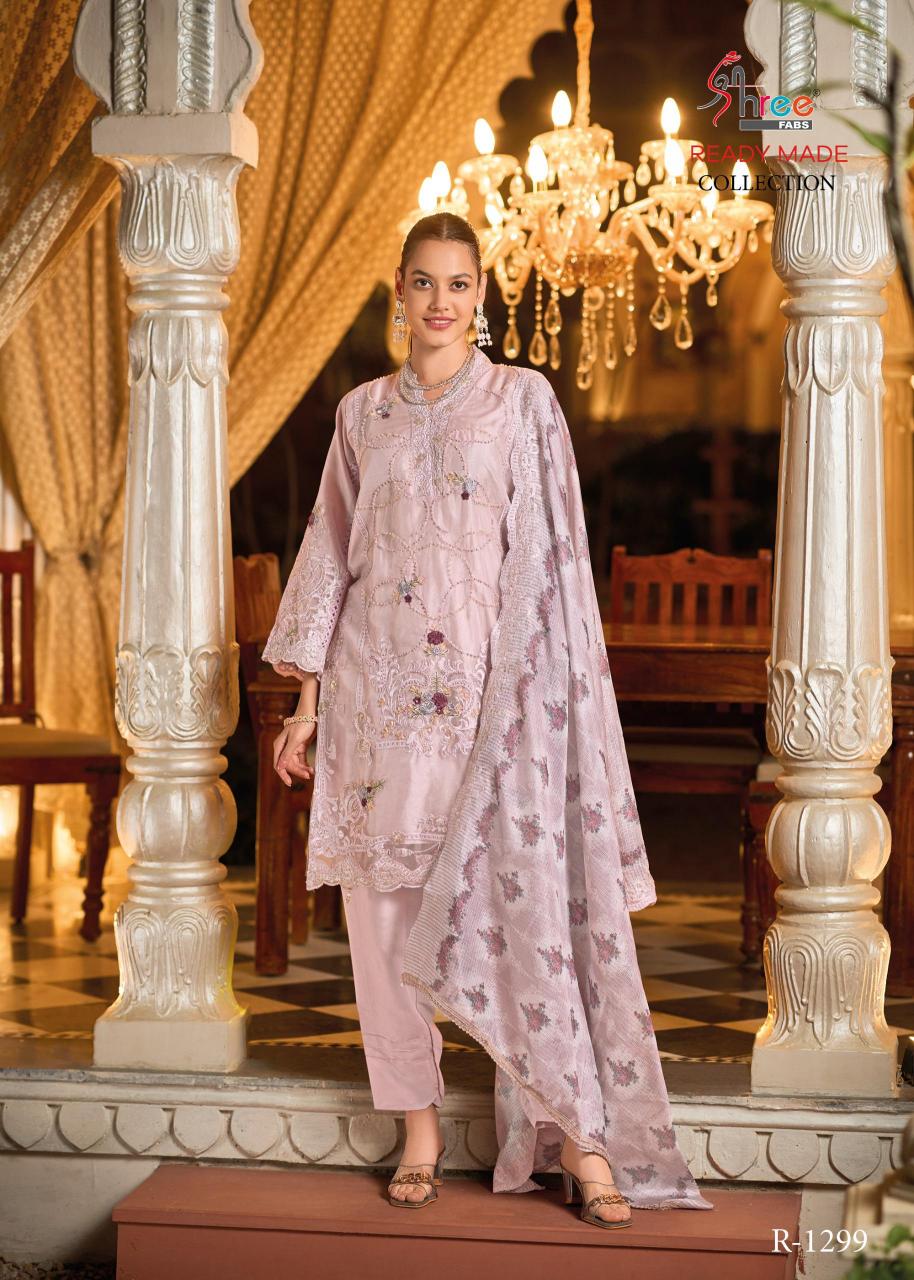 r 1299 by shre fabs khatli work organza pakistani readymade 3pcs suits