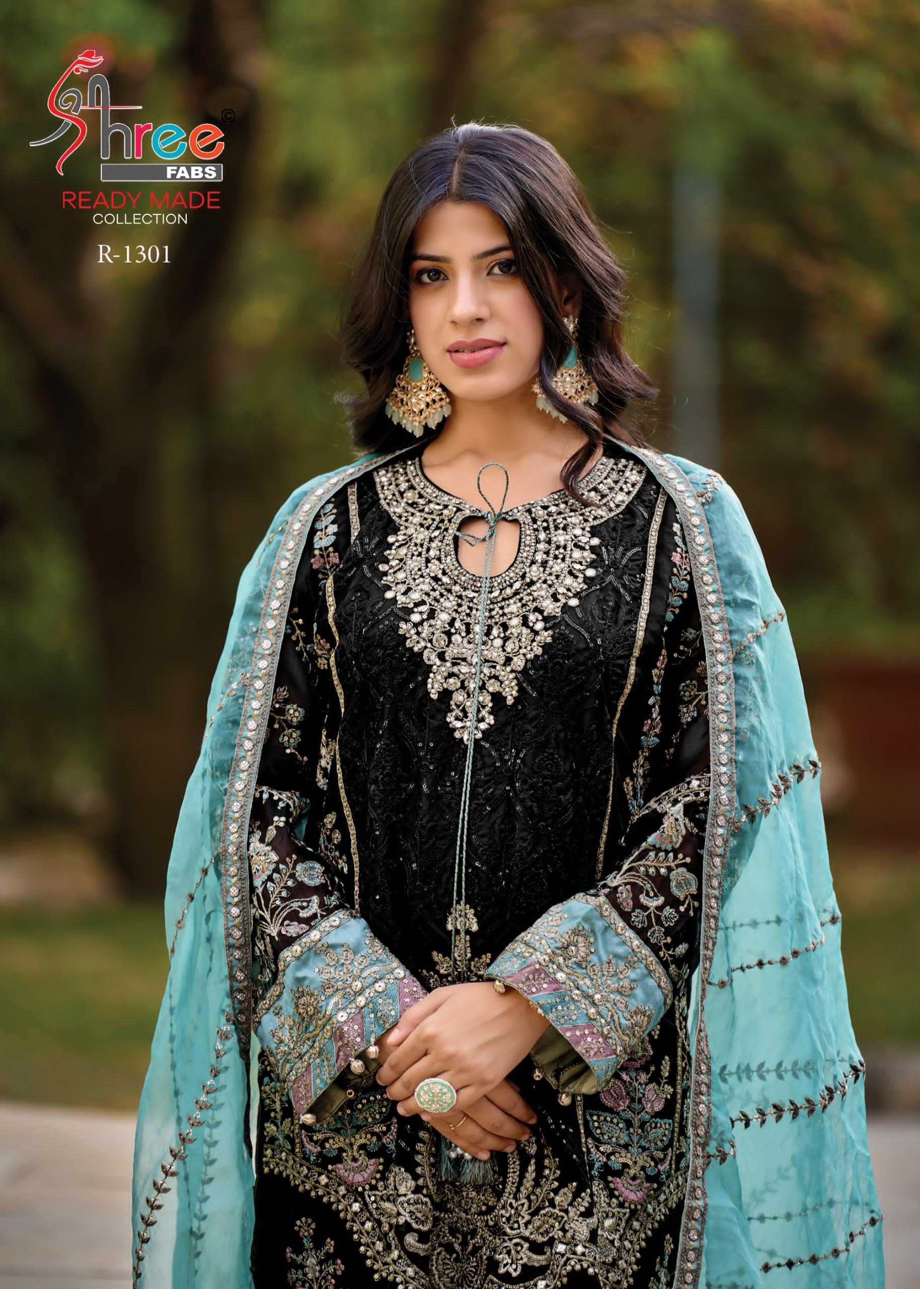 r 1301 by shree fabs attractive organza embroidery fullstitch ladies suits