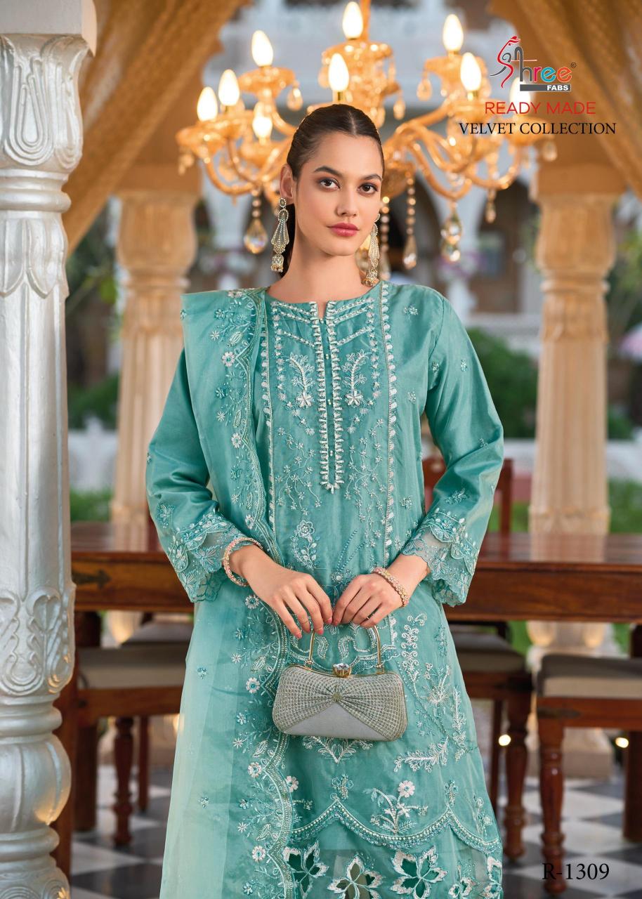 r 1309 by shree fabs fullstitch embroidery work organza pakistani suits