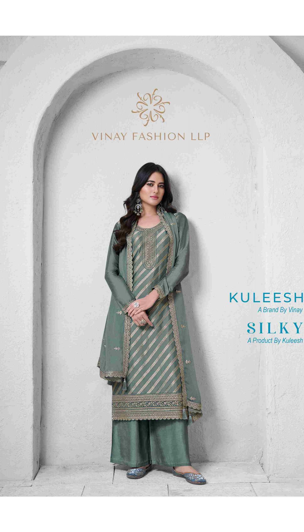 vinay kuleesh silky lotus silk jacquard design 3pcs dress