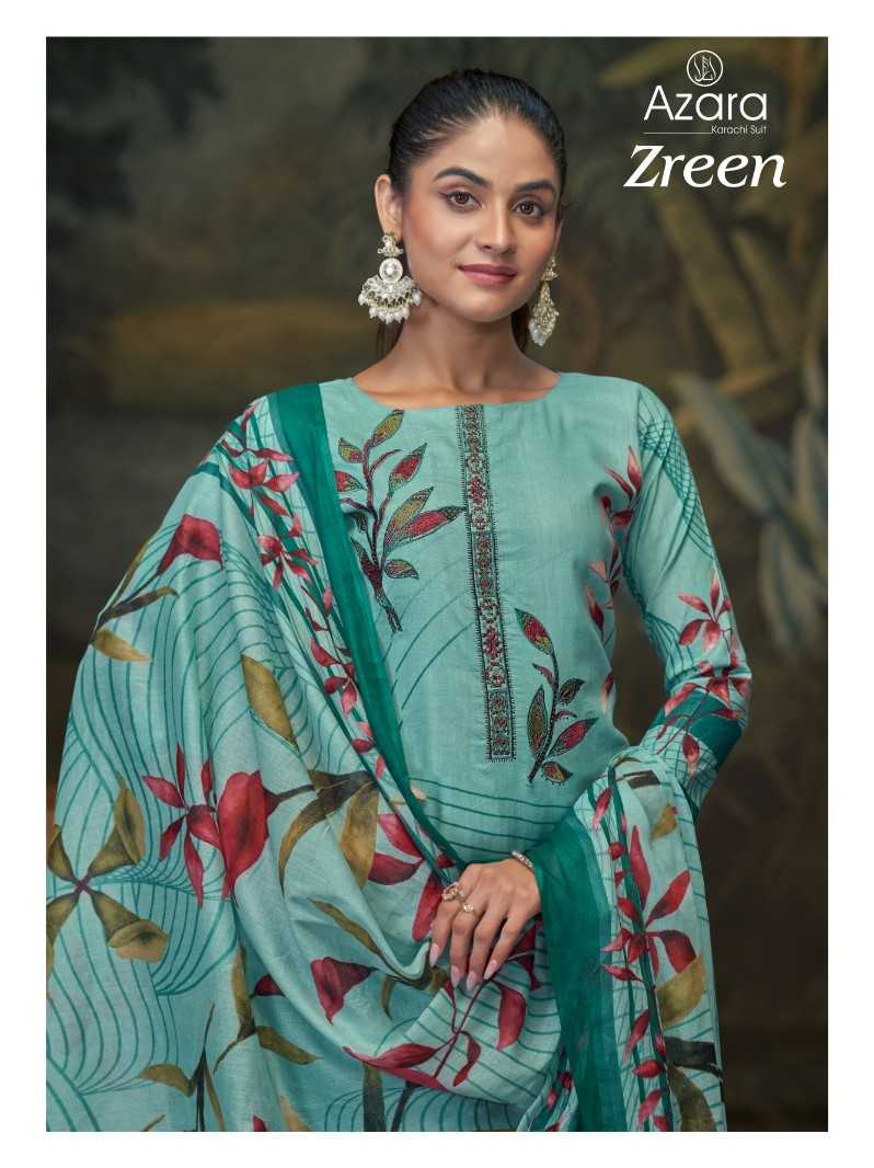 azara radhika fashion zreen designer print cambric cotton suits