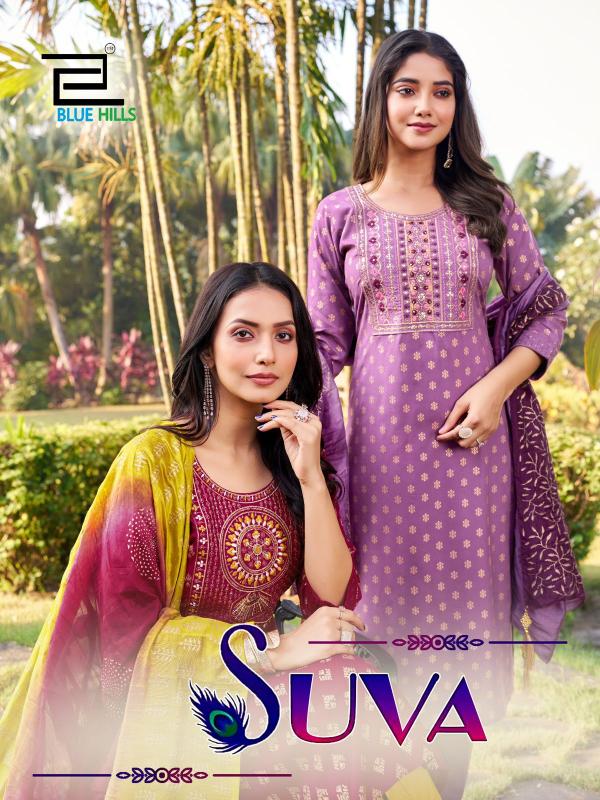 suva by blue hills fullstitch chanderi print big size rayon trendy suits