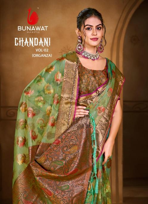 CHANDANI 02 BY BUNAWAT FETIVAL WEAR ORGANZA FABRIC WITH FANCY LACE WORK WHOLSALE SAREES