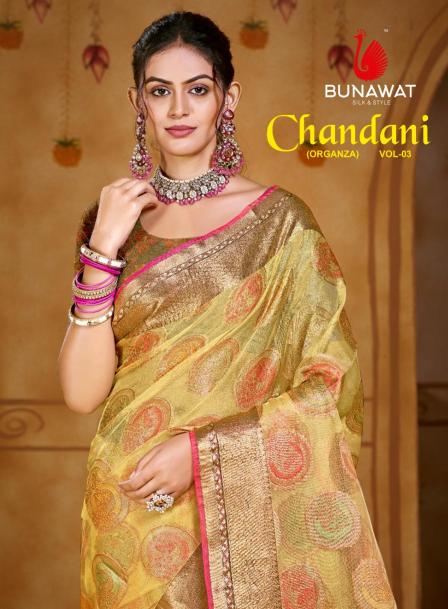 CHANDANI 03 BY BUNAWAT FETIVAL WEAR ORGANZA FABRIC WITH FANCY LACE WORK WHOLSALE SAREES