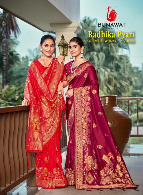 RADHIKA PYARI VOL - 02 BY BUNAWAT FESTIVAL WEAR WEDDING WEAR SILK FABRIC SAREE WITH SIROSKI STON WORK FANCY WHOLE SALE SAREE