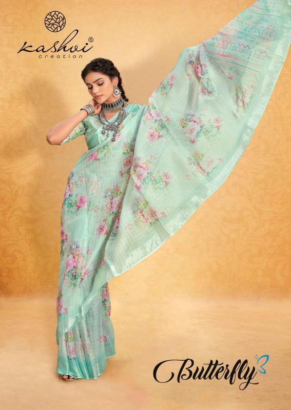 kashvi creation butterfly casual wear organza trendy saree