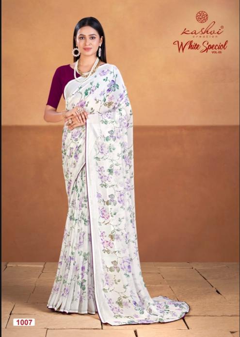 white special vol 5 by krishna creation beautiful printed georgette saree wholesale 