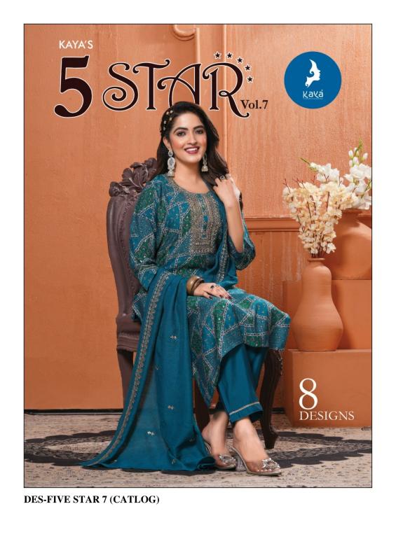 five star vol 7 by kaya fullstitch big size chanderi print ladies suits
