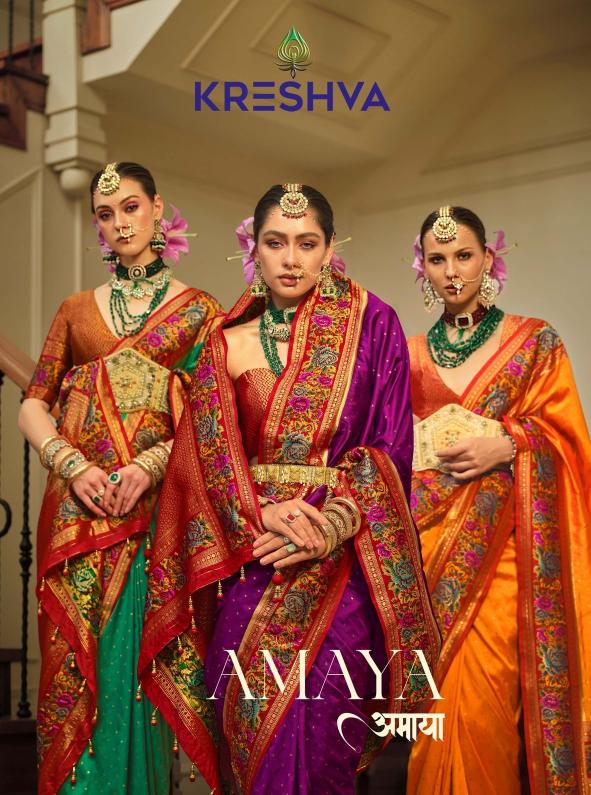 amaya by kreshva banarasi silk popular design saree wholesaler 