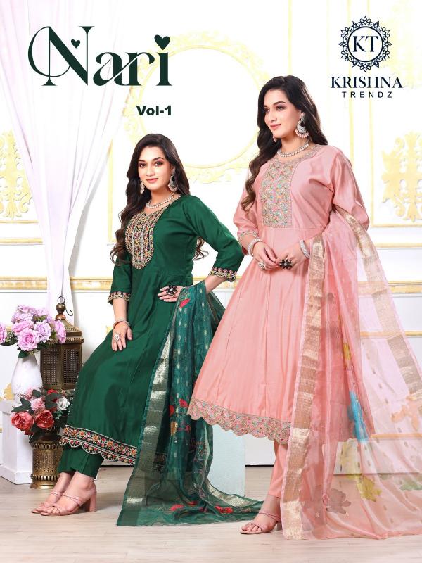nari vol 1 by krishna trendz roman si̇lk full stitch shop stunning party suit