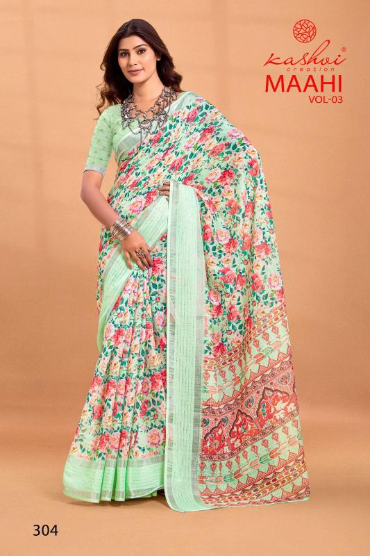 kashvi creation maahi vol 3 linen weaving stylish look saree with blouse 