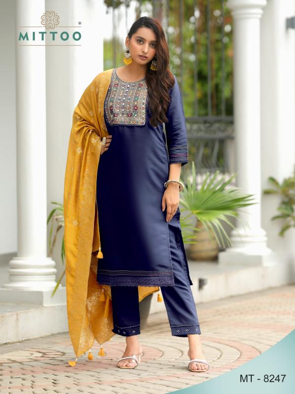 mt 8247 by mittoo unique style viscose silk combo readymade suits