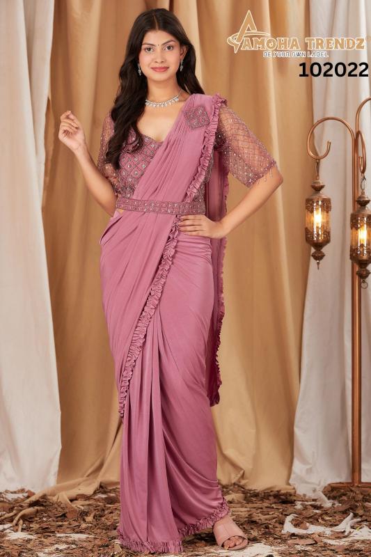 pr 102022  latest fancy imported fabric with frilled border belt ready to wear saree 