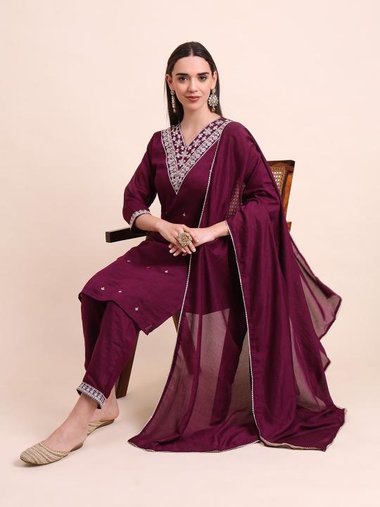 pr kaavi kurta set with dupatta readymade silk blend stylish look 3pcs dress