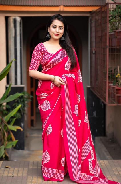 pr kc 60 cotton batik printed regular wear saree with blouse for womens
