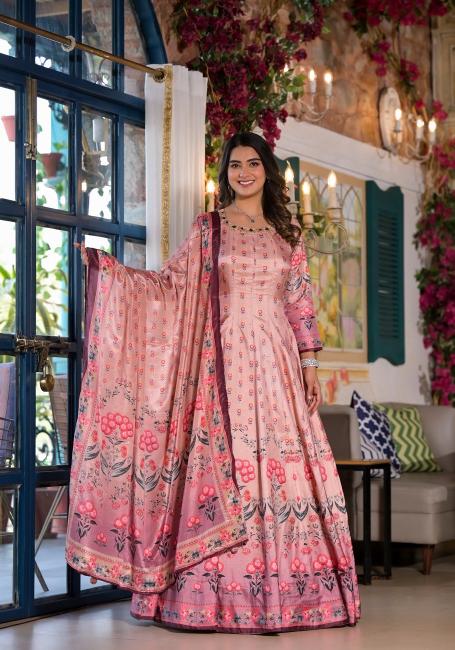 pr samyukta fullstitch stylish chinon silk attractive gown with dupatta