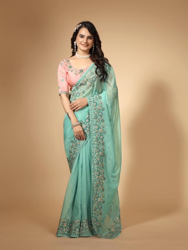 pr suvarna fashionable organza silk saree with blouse 