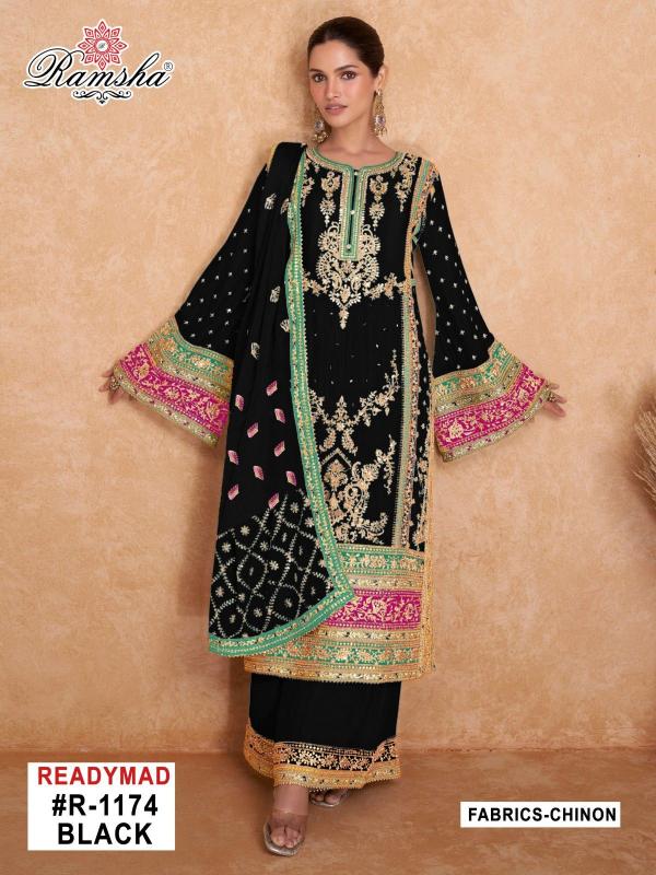 ramsha r 1174 nx black embroidery work chinon pakistani fullstitch dress
