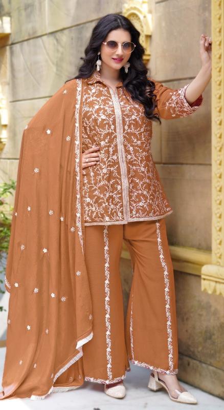 ramsha r 1201 nx stylish look fullstitch chinon 3pcs dress with plazzo