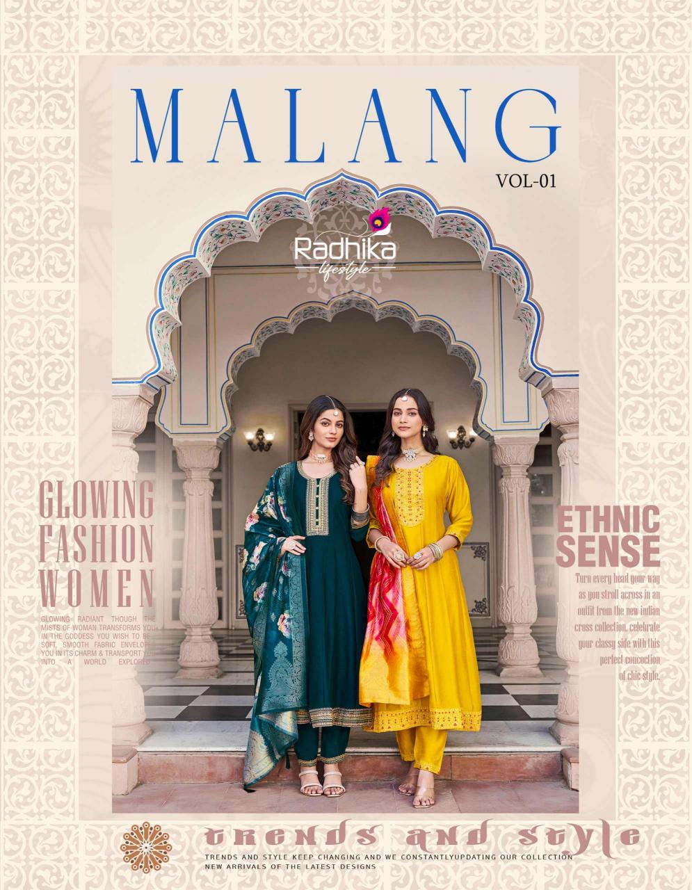 malang vol 1 by radhika lifestyle fashionable vichitra silk fully stitch big size 3pcs dress 