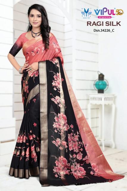 vipul launch ragi silk 34226 colours unique saree with blouse 