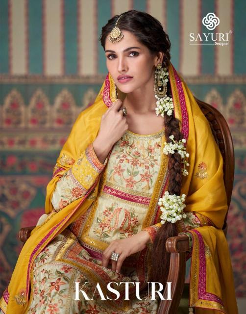 kasturi by sayuri designer simmar silk exclusive plazzo style ladies suit 