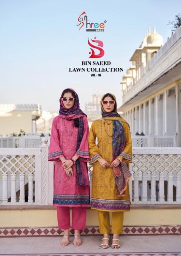 bin saeed vol 16 lawn collection by shree fabs unstitch printed cotton pakistani suits 