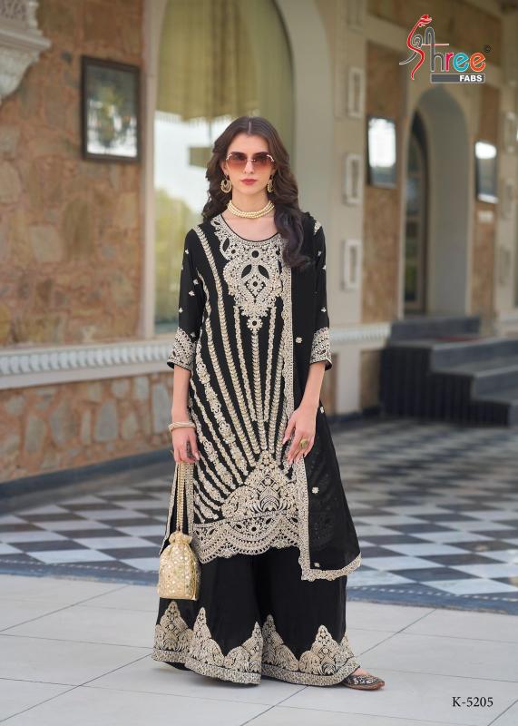 k 5205 by shree fabs embroidery designer fullstitch chinon suits with plazzo 