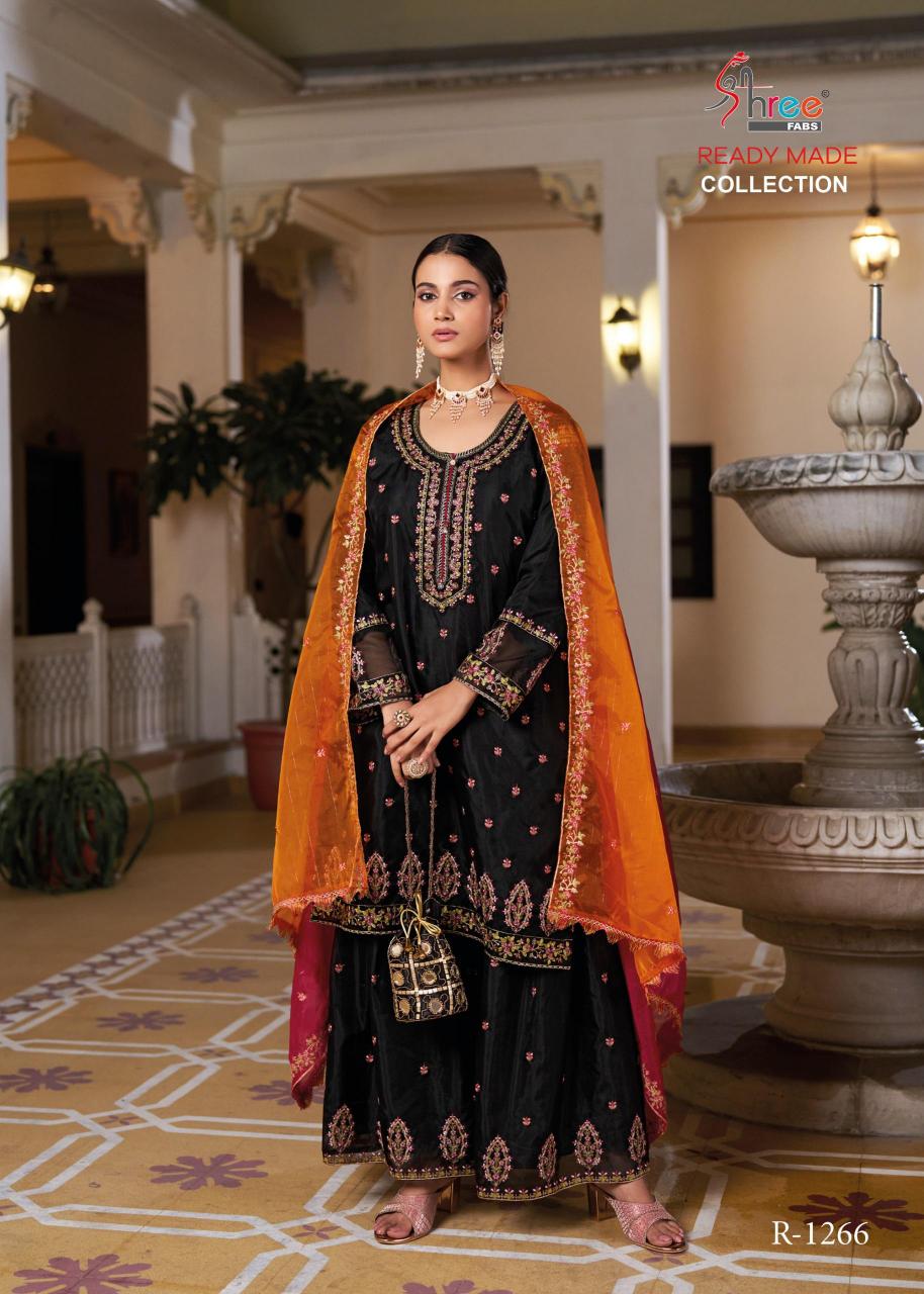 r 1266 by shree fabs beautiful work organza fullstitch suits with plazzo