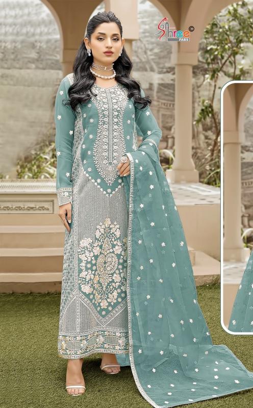 s 5231 by shree fabs beautiful design organza embroidery suits