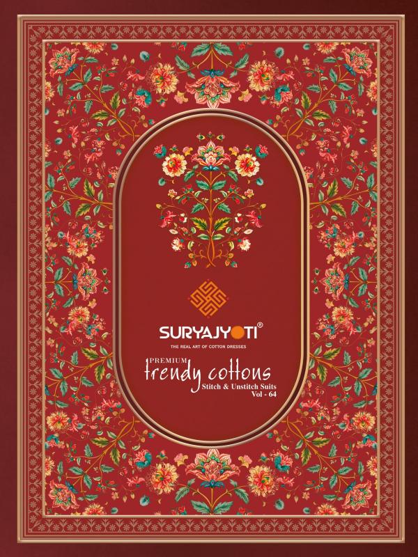 trendy cotton vol 64 by suryajyoti launch full stitch big size  ethnic suits  