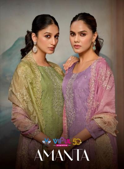 amanta  by vipul fashion beautiful embroidery organza  3pcs dress